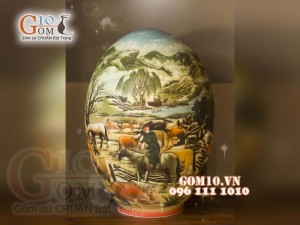 Đèn thấu quang họa tiết Bách Mã Toàn Đồ, cao 65cm