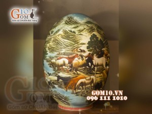 Đèn thấu quang họa tiết Bách Mã Toàn Đồ, cao 65cm