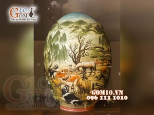 Đèn thấu quang họa tiết Bách Mã Toàn Đồ, cao 65cm