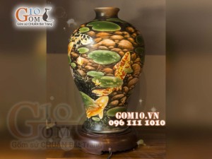 Đèn thấu quang họa tiết Cửu ngư, cao 62cm