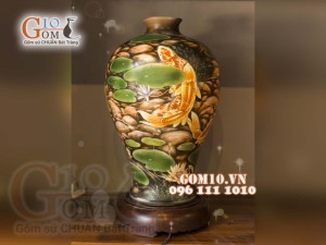 Đèn thấu quang họa tiết Cửu ngư, cao 62cm