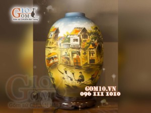 Đèn thấu quang họa tiết Phố Cổ, cao 62cm