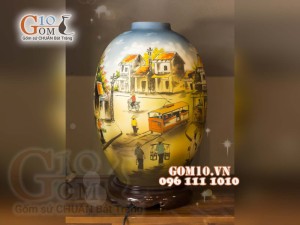 Đèn thấu quang họa tiết Phố Cổ, cao 62cm