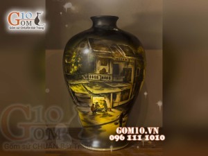 Đèn thấu quang họa tiết Phố Cổ trong đêm, cao 62cm