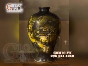 Đèn thấu quang họa tiết Phố Cổ trong đêm, cao 62cm