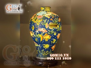 Đèn thấu quang họa tiết Thủy Cảnh, cao 62cm