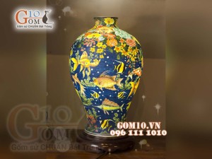 Đèn thấu quang họa tiết Thủy Cảnh, cao 62cm