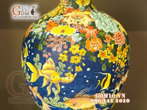 Đèn thấu quang họa tiết Thủy Cảnh, cao 62cm