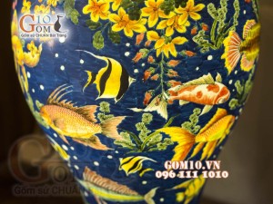 Đèn thấu quang họa tiết Thủy Cảnh, cao 62cm