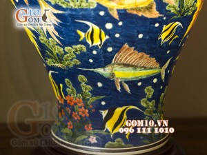 Đèn thấu quang họa tiết Thủy Cảnh, cao 62cm