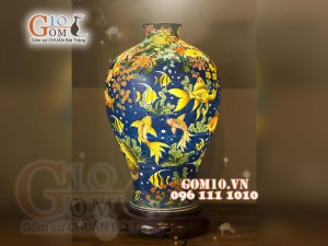 Đèn thấu quang họa tiết Thủy Cảnh, cao 62cm