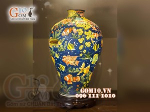 Đèn thấu quang họa tiết Thủy Cảnh, cao 62cm