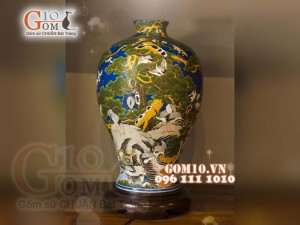 Đèn thấu quang họa tiết Tùng Hạc, cao 62cm