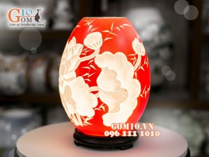 Đèn tinh dầu dáng trứng cao khắc hoa sen cao 23cm
