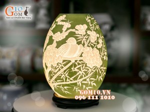 Đèn tinh dầu dáng trứng cao khắc trúc mai cao 23cm