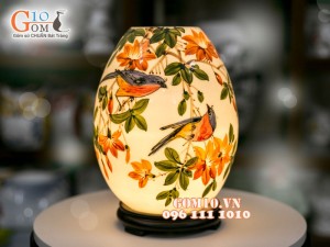 Đèn tinh dầu dáng trứng cao vẽ cảnh Chim hoa cao 23cm