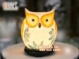 Đèn tinh dầu dáng trứng cao vẽ chim cú cao 16cm