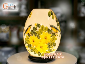 Đèn tinh dầu dáng trứng cao vẽ hoa vàng cao 23cm