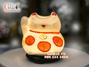 Đèn tinh dầu dáng trứng cao vẽ mèo thần tài cao 14cm