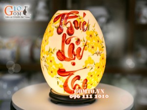Đèn tinh dầu dáng trứng cao vẽ Phúc Lộc Thọ cao 23cm