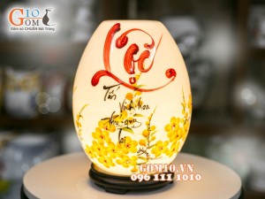Đèn tinh dầu dáng trứng cao vẽ thư pháp cao 23cm