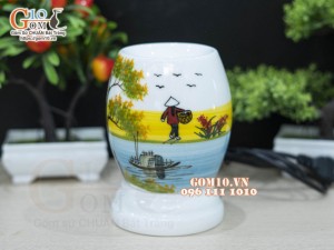 Đèn xông tinh dầu dáng cao họa tiết chiều tà, cao 15,5cm