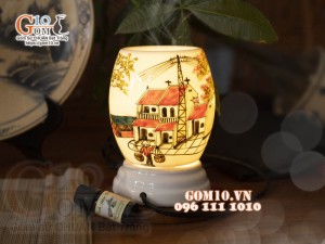 Đèn xông tinh dầu dáng cao họa tiết phố cổ, cao 15,5cm