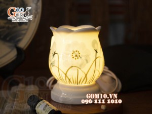 Đèn xông tinh dầu dáng quả lựu miệng loe họa tiết hoa, cao 13cm