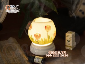 Đèn xông tinh dầu dáng quả lựu miệng tam giác vẽ hoa, cao 13cm