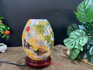 Đèn xông tinh dầu dáng quả trứng men màu vẽ cảnh làng quê, cao 21cm