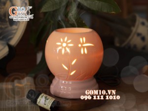 Đèn xông tinh dầu dáng tròn men màu, cao 14,5cm