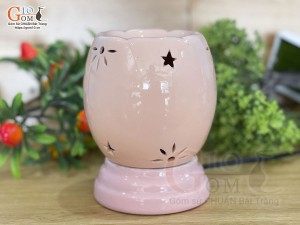 Đèn xông tinh dầu dáng tròn men màu hồng, cao 14m