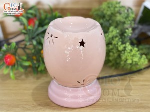 Đèn xông tinh dầu dáng tròn men màu hồng, cao 14m