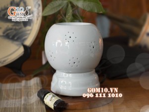 Đèn xông tinh dầu dáng tròn men màu xanh, cao 14,5cm