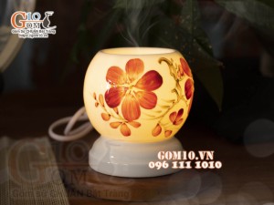 Đèn xông tinh dầu hoa đỏ, cao 11cm