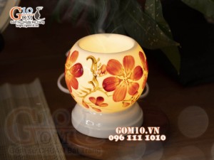 Đèn xông tinh dầu hoa đỏ, cao 11cm