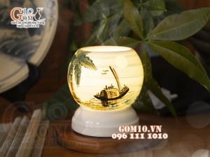 Đèn xông tinh dầu mini họa tiết bến đò, cao 11cm