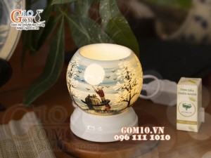 Đèn xông tinh dầu mini họa tiết chèo thuyền, cao 11cm