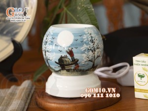 Đèn xông tinh dầu mini họa tiết chèo thuyền, cao 11cm