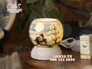 Đèn xông tinh dầu mini họa tiết chèo thuyền, cao 11cm