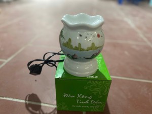 Đèn xông tinh dầu vẽ cảnh làng quê, cao 14cm