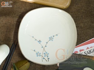 Đĩa ảo men kem vẽ hoa Đào xanh, đường kính 22cm