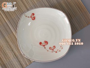 Đĩa ảo men kem vẽ hoa Hải Đường, đường kính 22cm