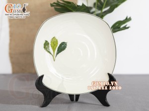 Đĩa ảo men kem vẽ Ngò gai, 20cm