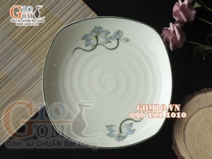 Đĩa ảo men kem vẽ Sen xanh, đường kính 20cm