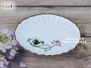 Đĩa bầu dục họa tiết Sen hồng 27,5x18cm