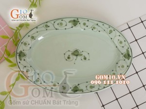 Đĩa bầu dục họa tiết Tre Trúc Cổ, 26x17.5cm