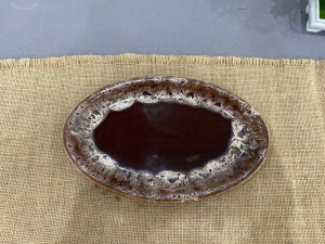 Đĩa bầu dục men hoả biến thạch anh tím,kích thước 27x17cm
