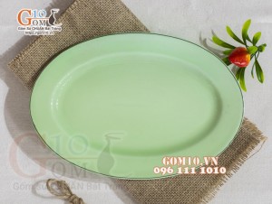 Đĩa bầu dục men ngọc trơn cao cấp 25x17cm