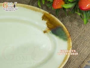 Đĩa bầu dục men nhật vàng 25x15cm